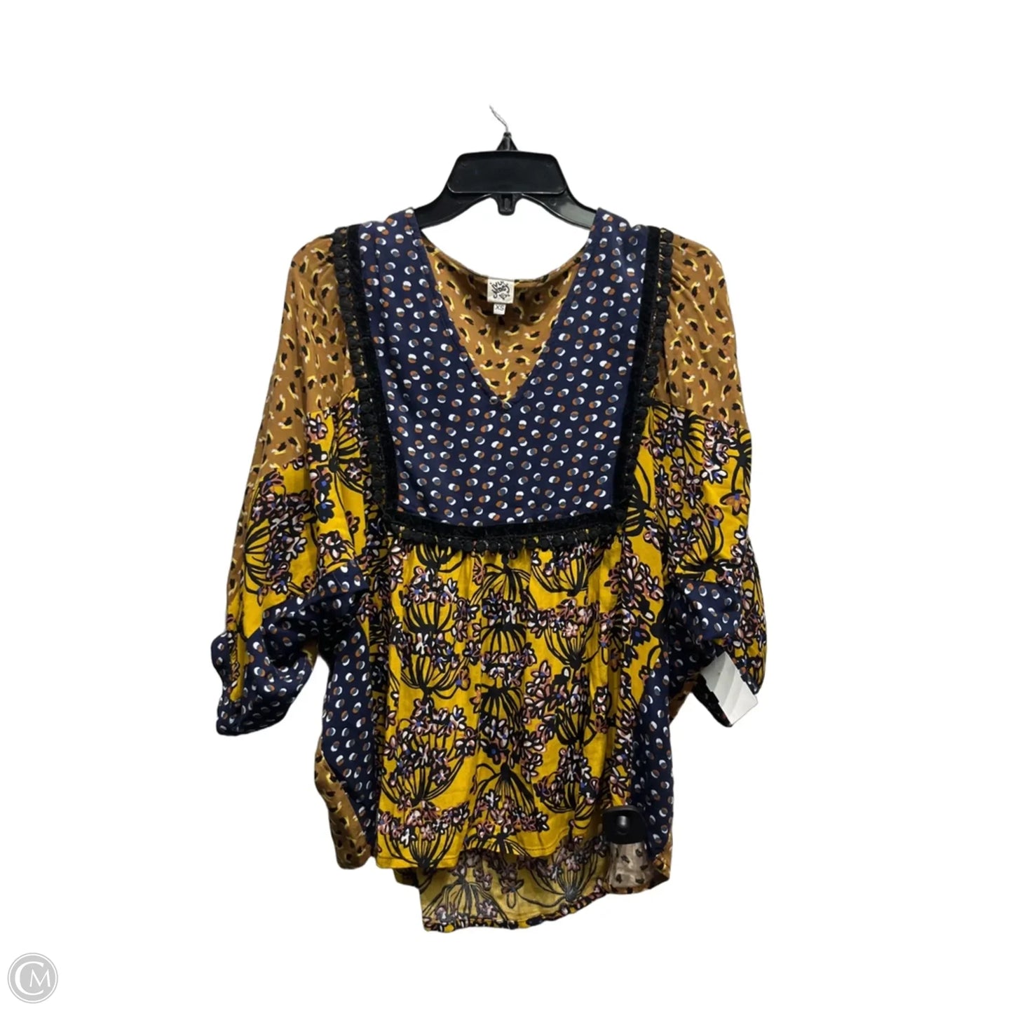Top 3/4 Sleeve By Ivy Jane In Blue & Yellow, Size: Xs