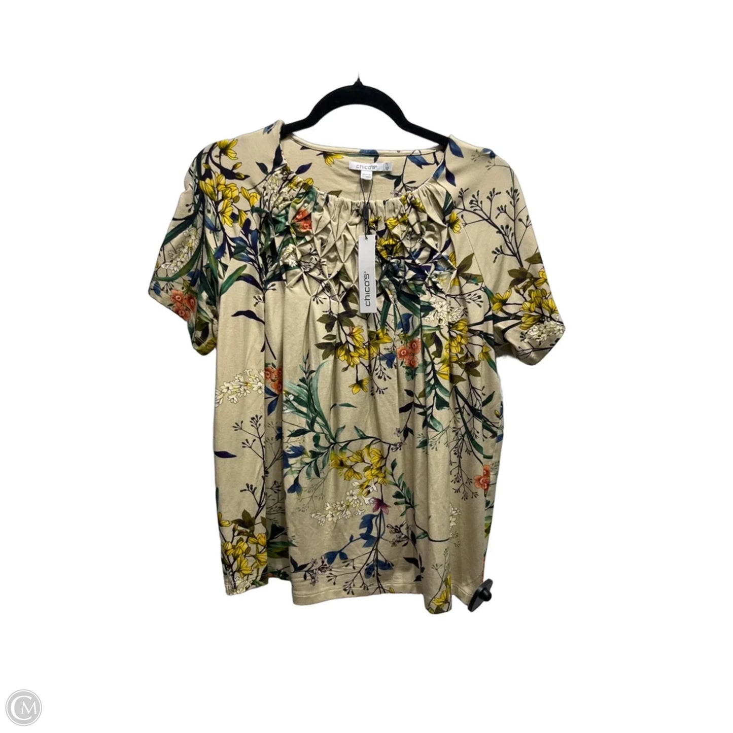 Top Short Sleeve By Chicos In Green & Tan, Size: M