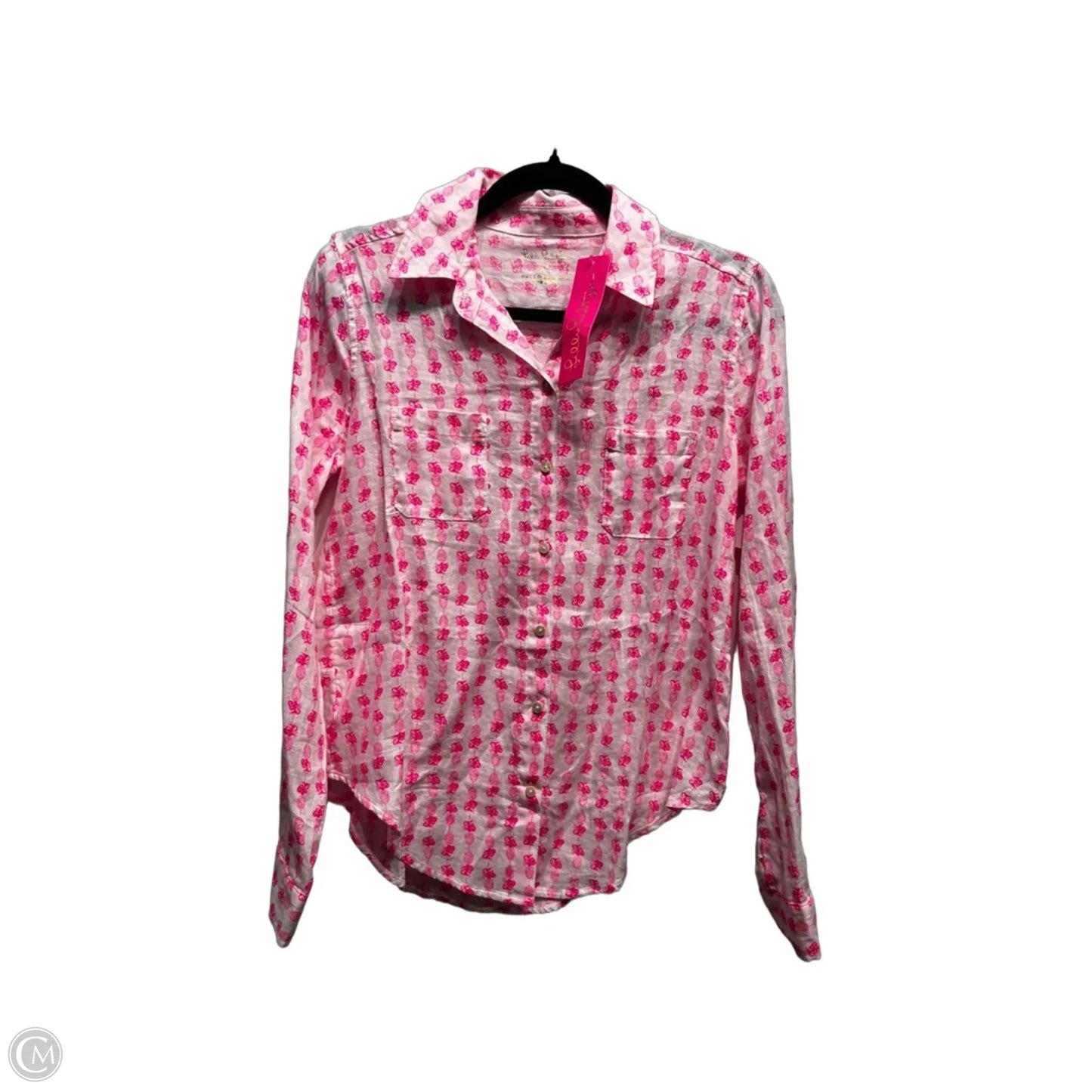Top Long Sleeve Designer By Lilly Pulitzer In Pink & White, Size: Xs