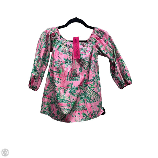 Top Long Sleeve Designer By Lilly Pulitzer In Green & Pink, Size: Xs