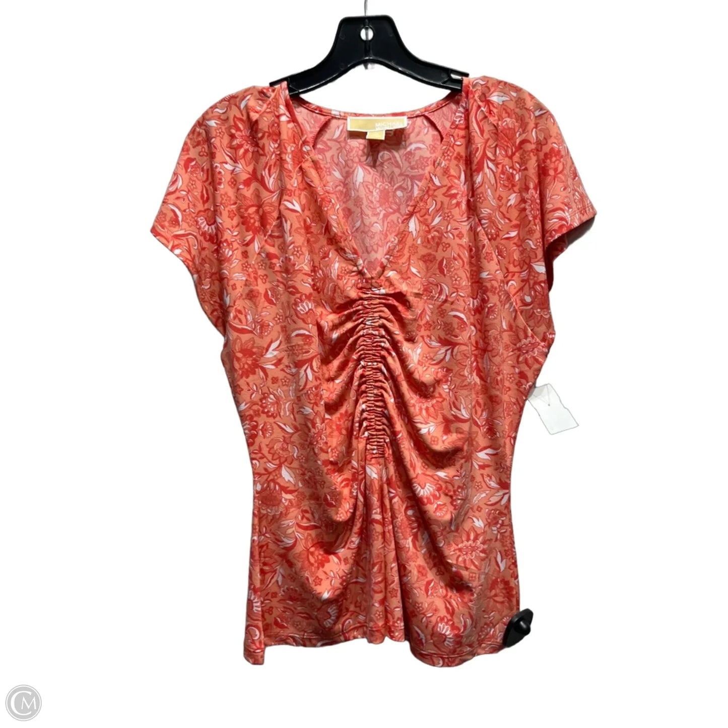 Top Short Sleeve By Michael By Michael Kors In Orange & White, Size: L