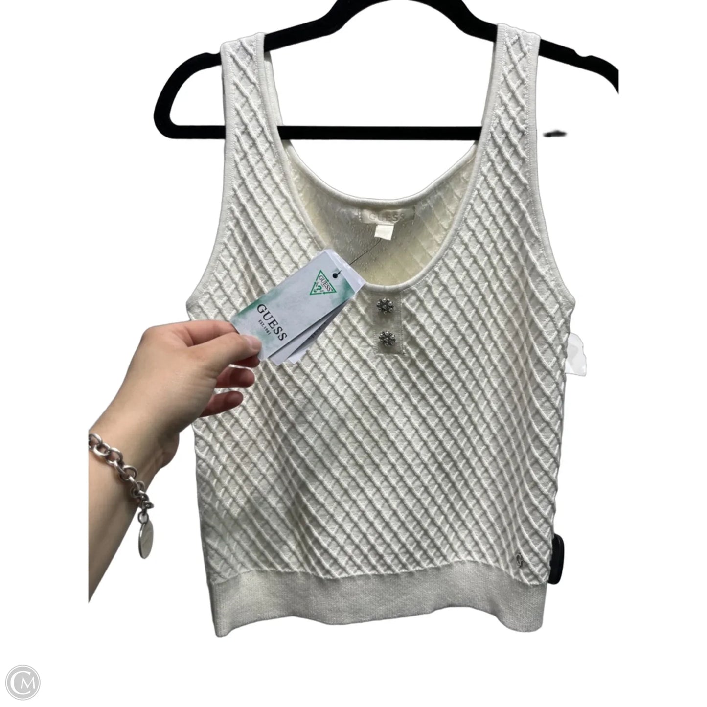 Top Sleeveless By Guess In White, Size: Xl
