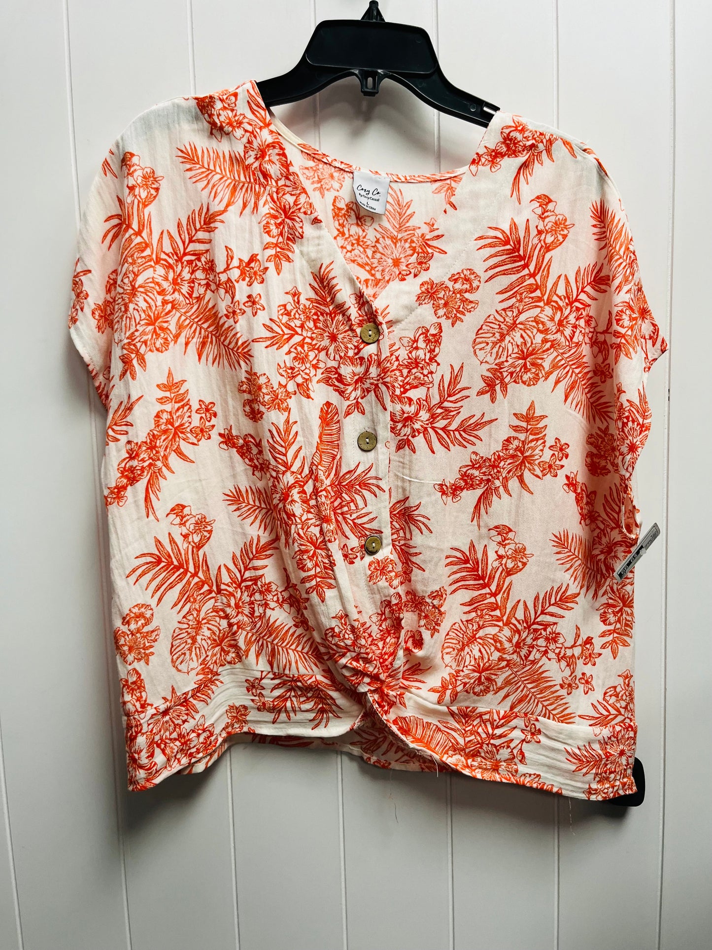 Orange & White Top Short Sleeve cozy casual Size L