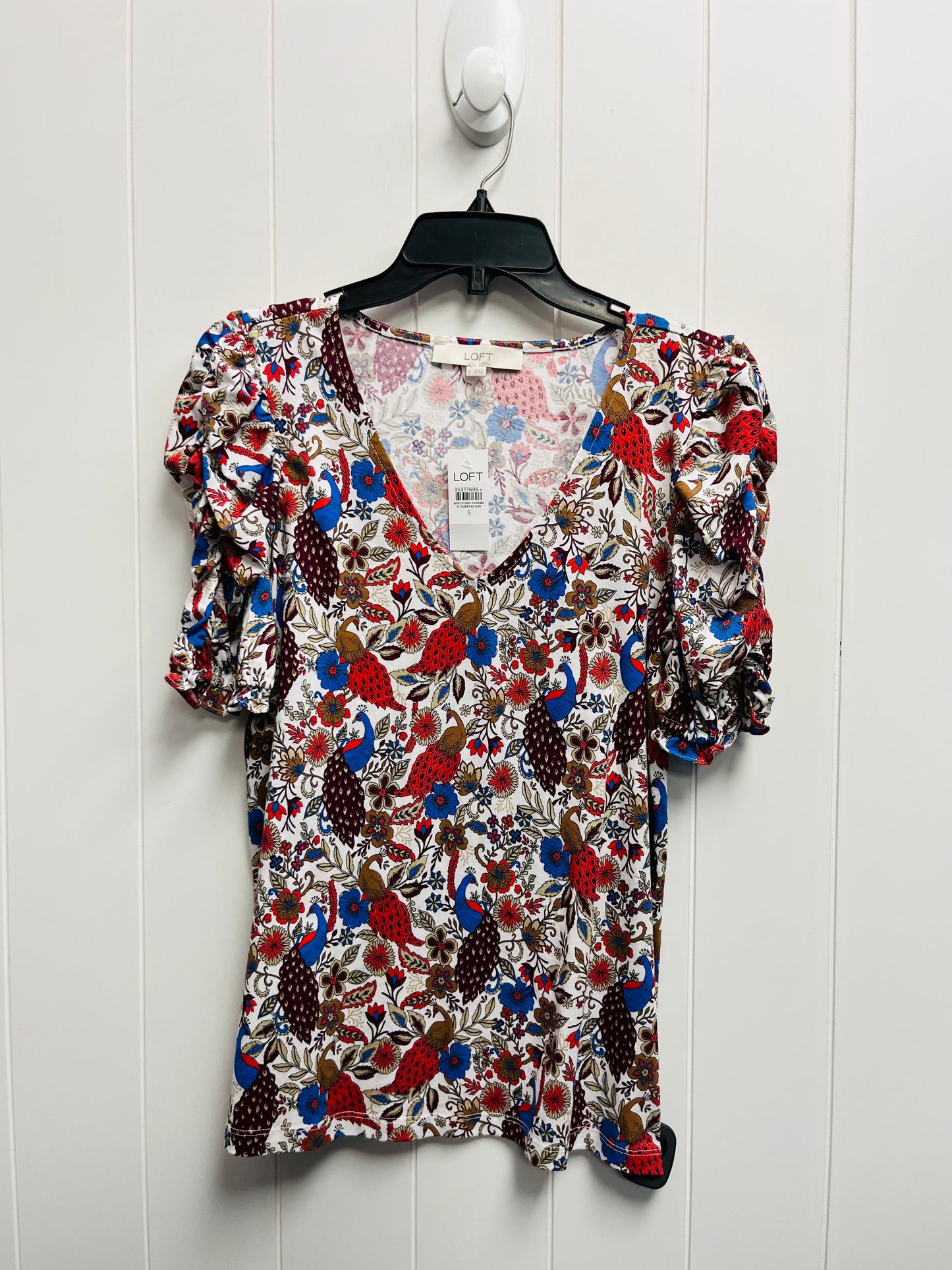 Blue & Red Top Short Sleeve Loft, Size S