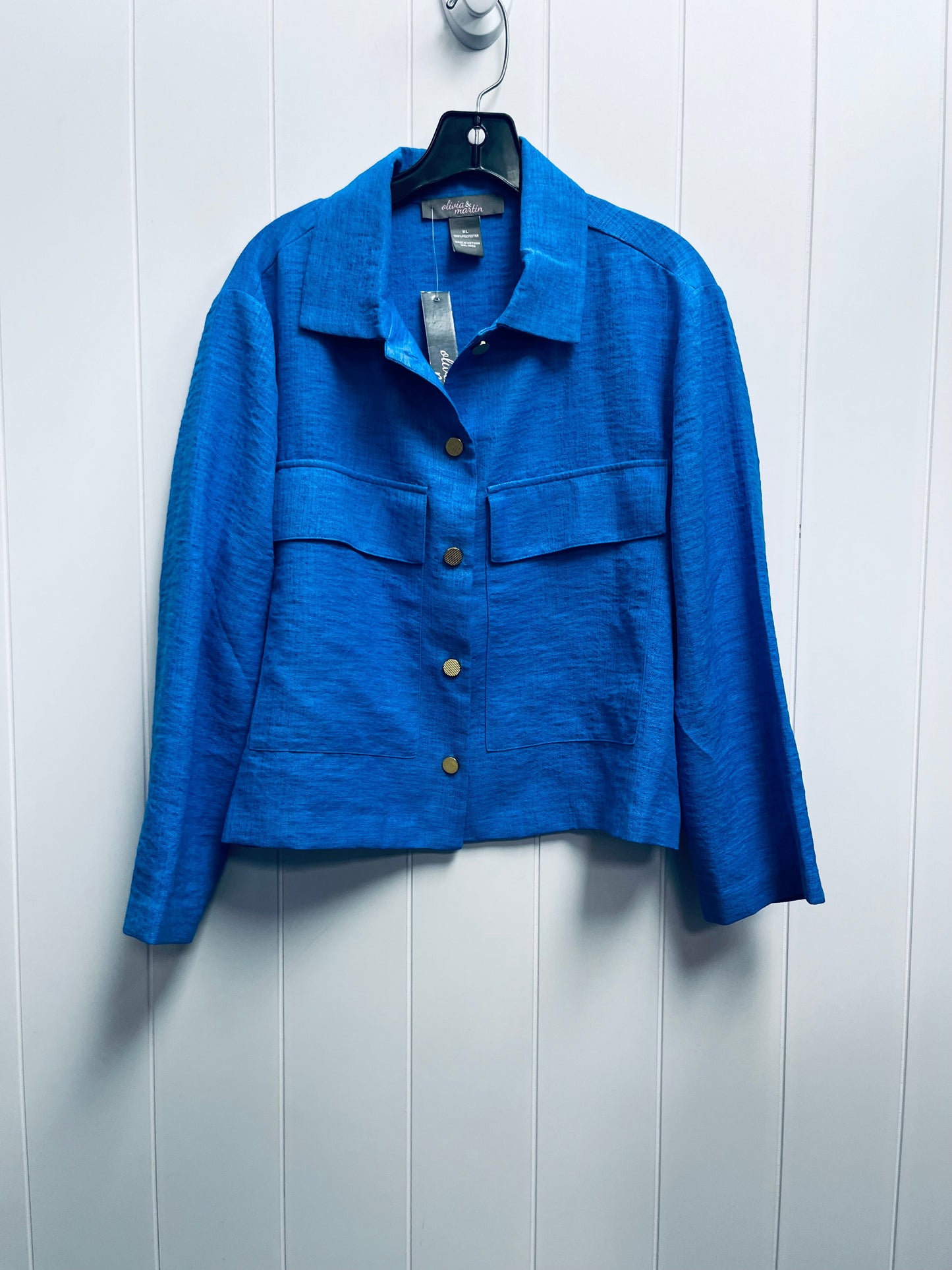 Jacket Shirt By Clothes Mentor In Blue, Size: Xl