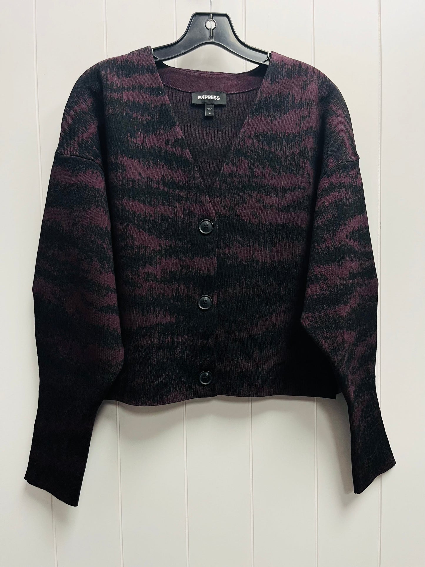 Cardigan By Express In Black & Purple, Size: M