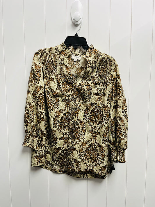 Top Long Sleeve By Umgee In Brown & Cream, Size: L