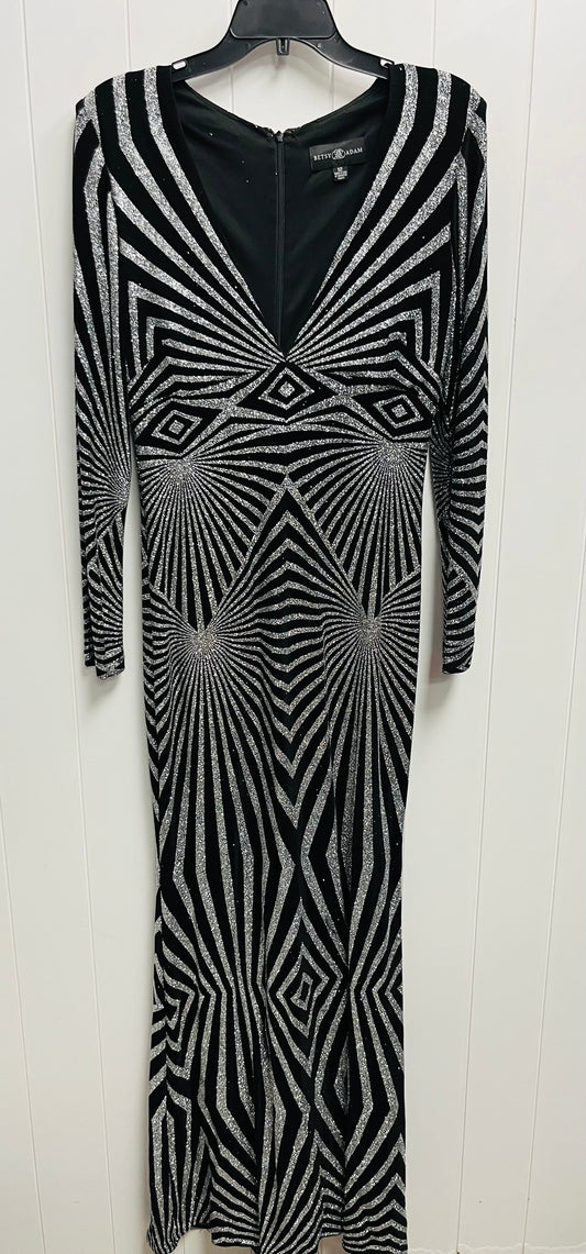 Dress Party Long By BETSEY ADAM In Black & Silver, Size: 12