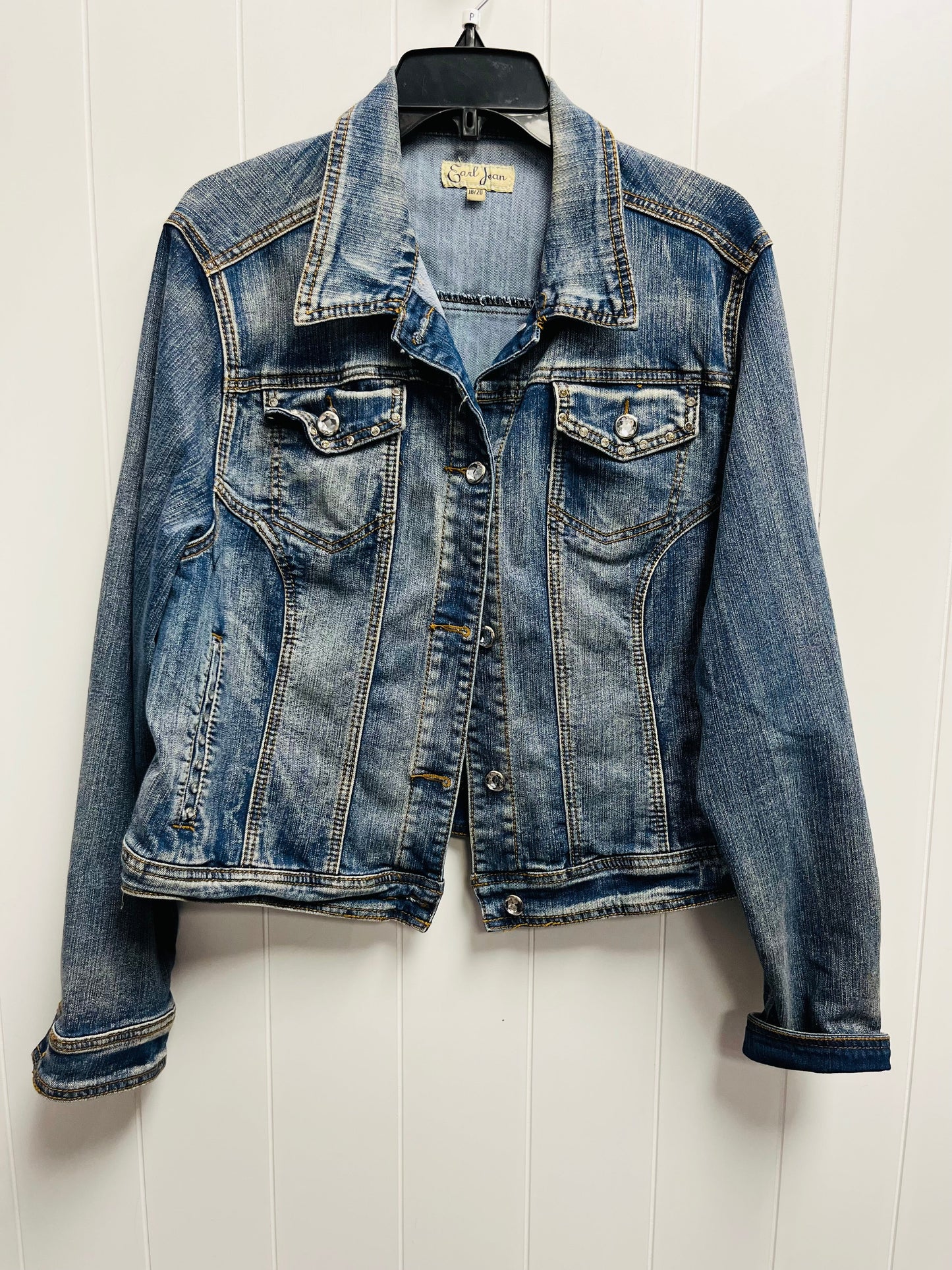 Jacket Denim By Earl Jean In Blue Denim, Size: 28