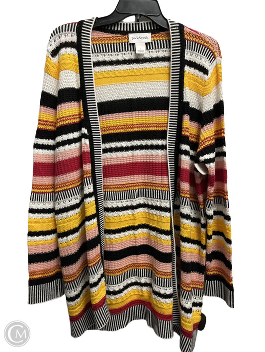 Sweater Cardigan By Peck And Peck In Pink & Yellow, Size: L