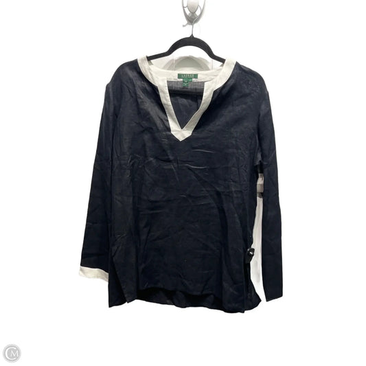 Top Long Sleeve By Lauren By Ralph Lauren In Black & White, Size: L