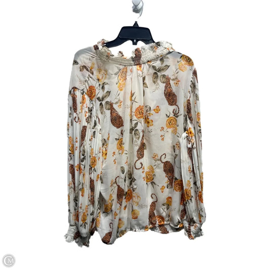 Blouse Long Sleeve By New York And Co In Orange & White, Size: Xl