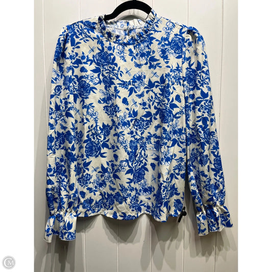 Top Long Sleeve By Shein In Blue & White, Size: M