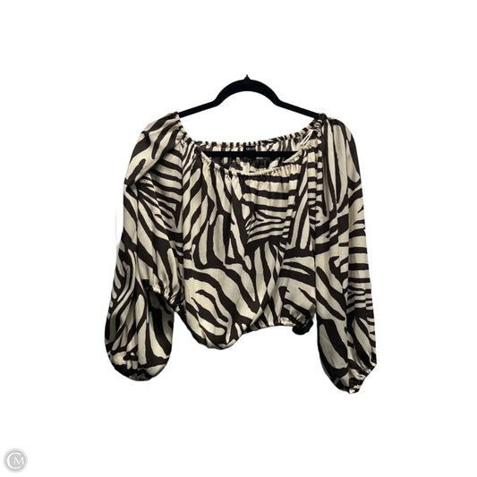 Blouse Long Sleeve By Express In Brown & Cream, Size: S