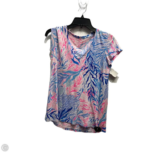 Top Short Sleeve Designer By Lilly Pulitzer In Blue & Pink, Size: Xs