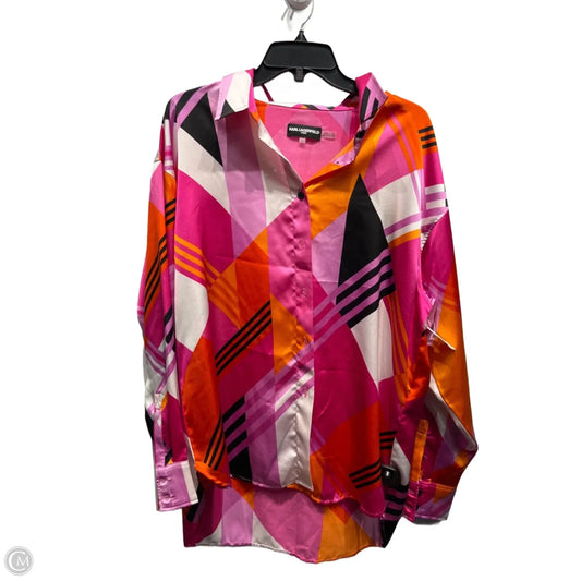 Blouse Designer By Karl Lagerfeld In Orange & Pink, Size: L
