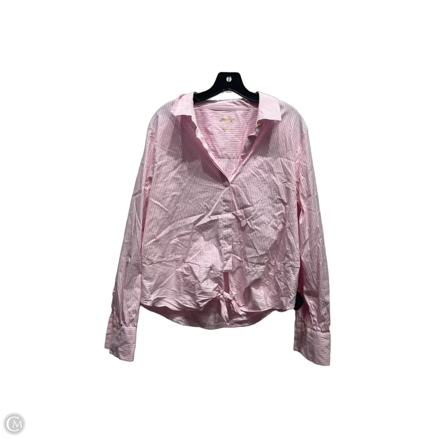 Top Long Sleeve Designer By Lilly Pulitzer In Pink & White, Size: L