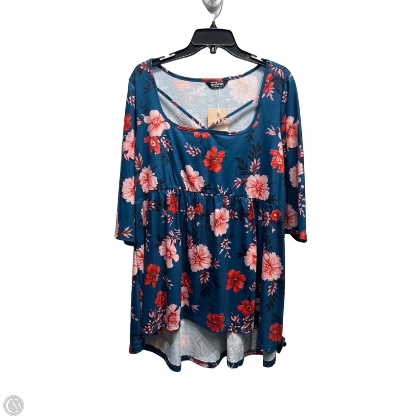 Top Short Sleeve By Bloomchic In Blue & Red, Size: L