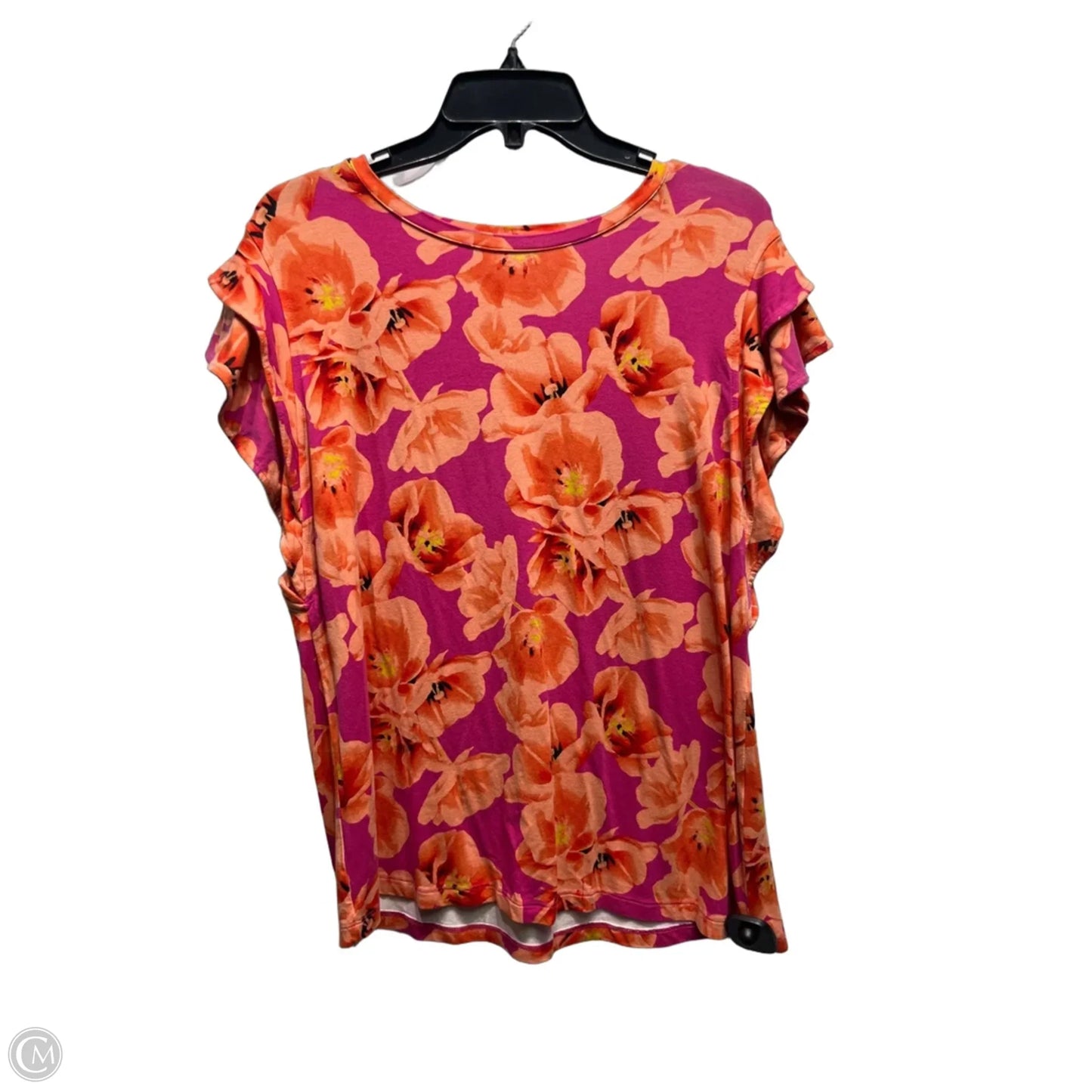 Top Short Sleeve By Chicos In Orange & Purple, Size: L