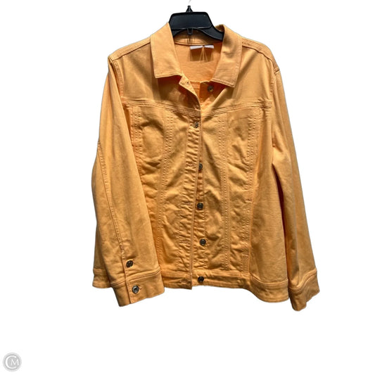 Jacket Denim By Chicos In Orange Denim, Size: Xl