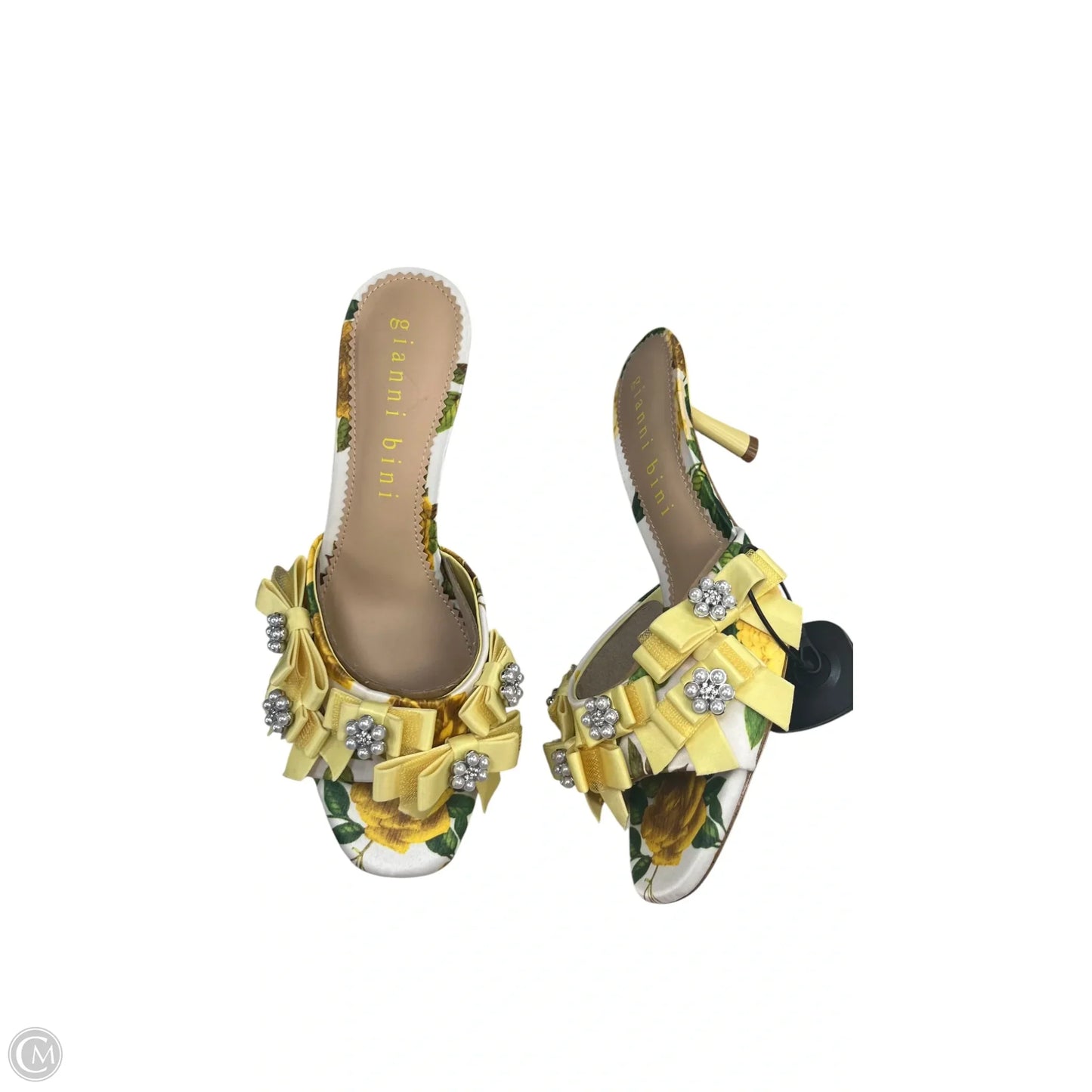 Sandals Heels Kitten By Gianni Bini In Green & Yellow, Size: 8.5
