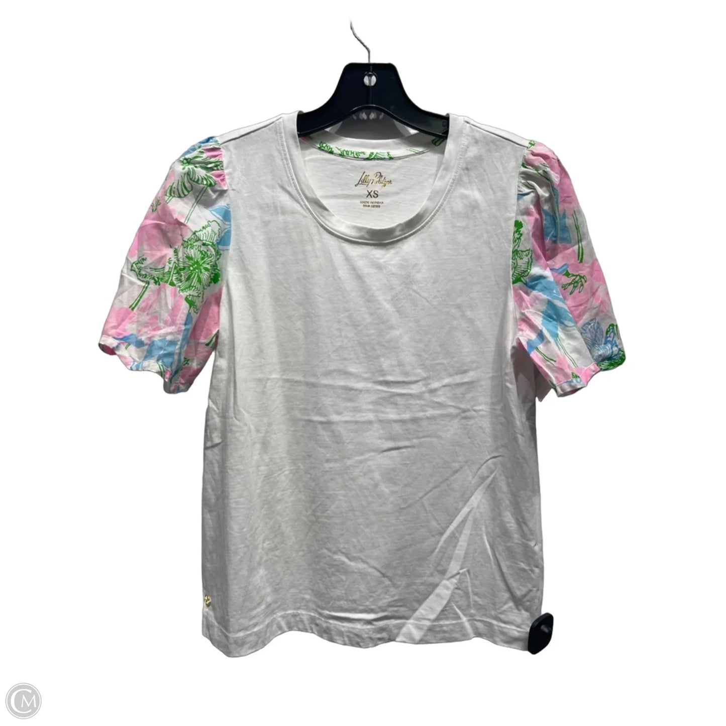 Top Short Sleeve Designer By Lilly Pulitzer In Green & Pink, Size: Xs