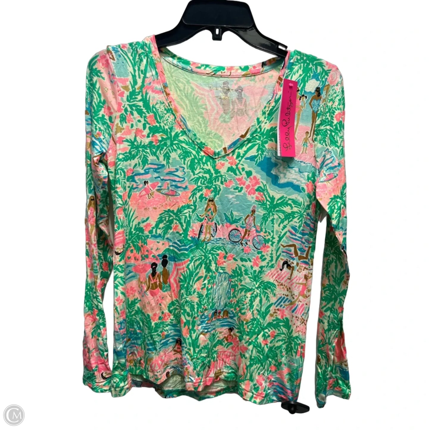 Top Long Sleeve Designer By Lilly Pulitzer In Green & Pink, Size: Xs