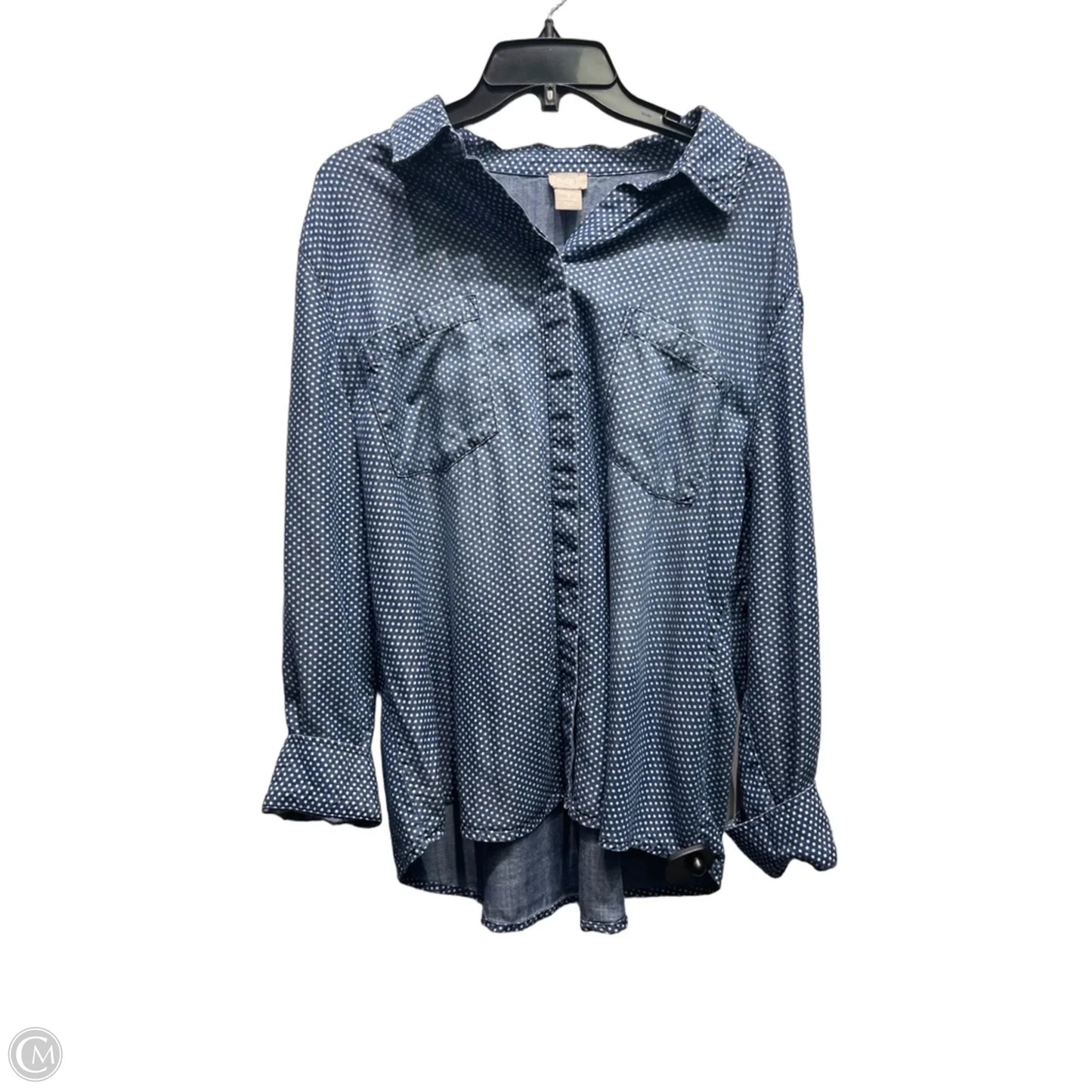Top Long Sleeve By Chicos In Blue & White, Size: Xl