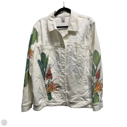Jacket Denim By Chicos In Green & Orange, Size: 1x
