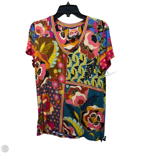 Top Short Sleeve Designer By Johnny Was In Blue & Pink, Size: M