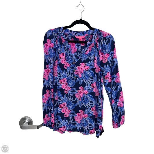 Top Long Sleeve Designer By Lilly Pulitzer In Blue & Pink, Size: M