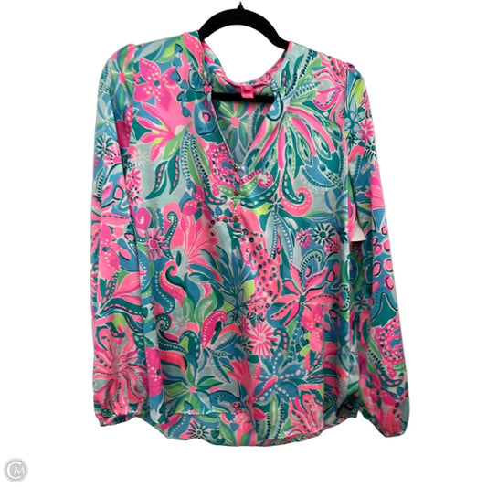 Top Long Sleeve Designer By Lilly Pulitzer In Green & Pink, Size: M