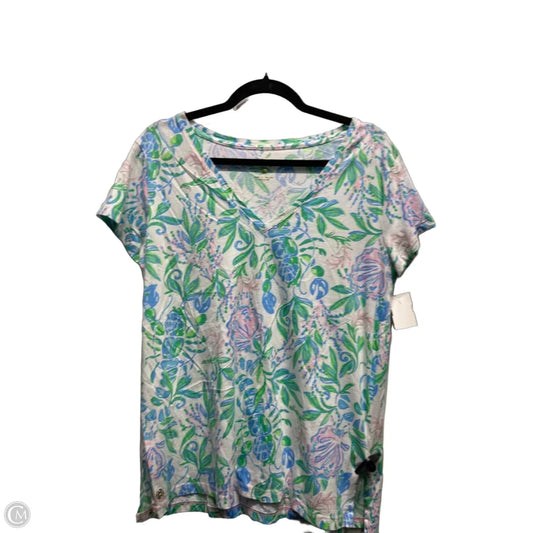 Top Short Sleeve Designer By Lilly Pulitzer In Blue & Green, Size: M