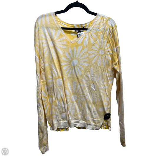 Top Long Sleeve By Charlie B In White & Yellow, Size: L