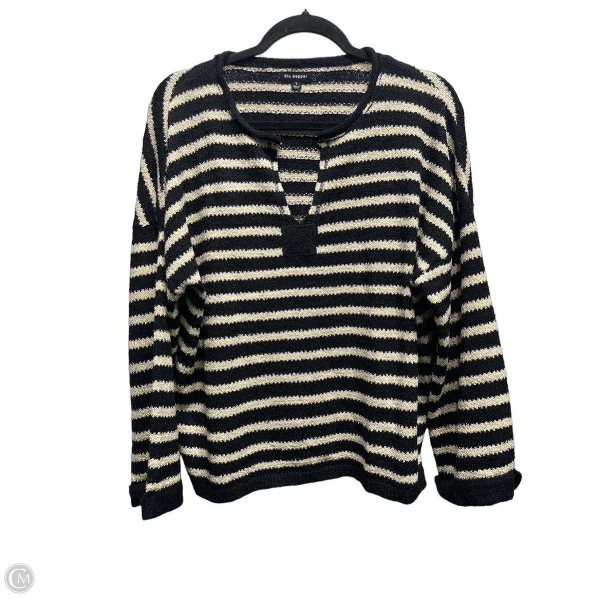Sweater By Blu Pepper In Black & Cream, Size: L