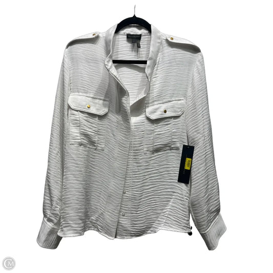 Top Long Sleeve By Donna Karan In White, Size: L