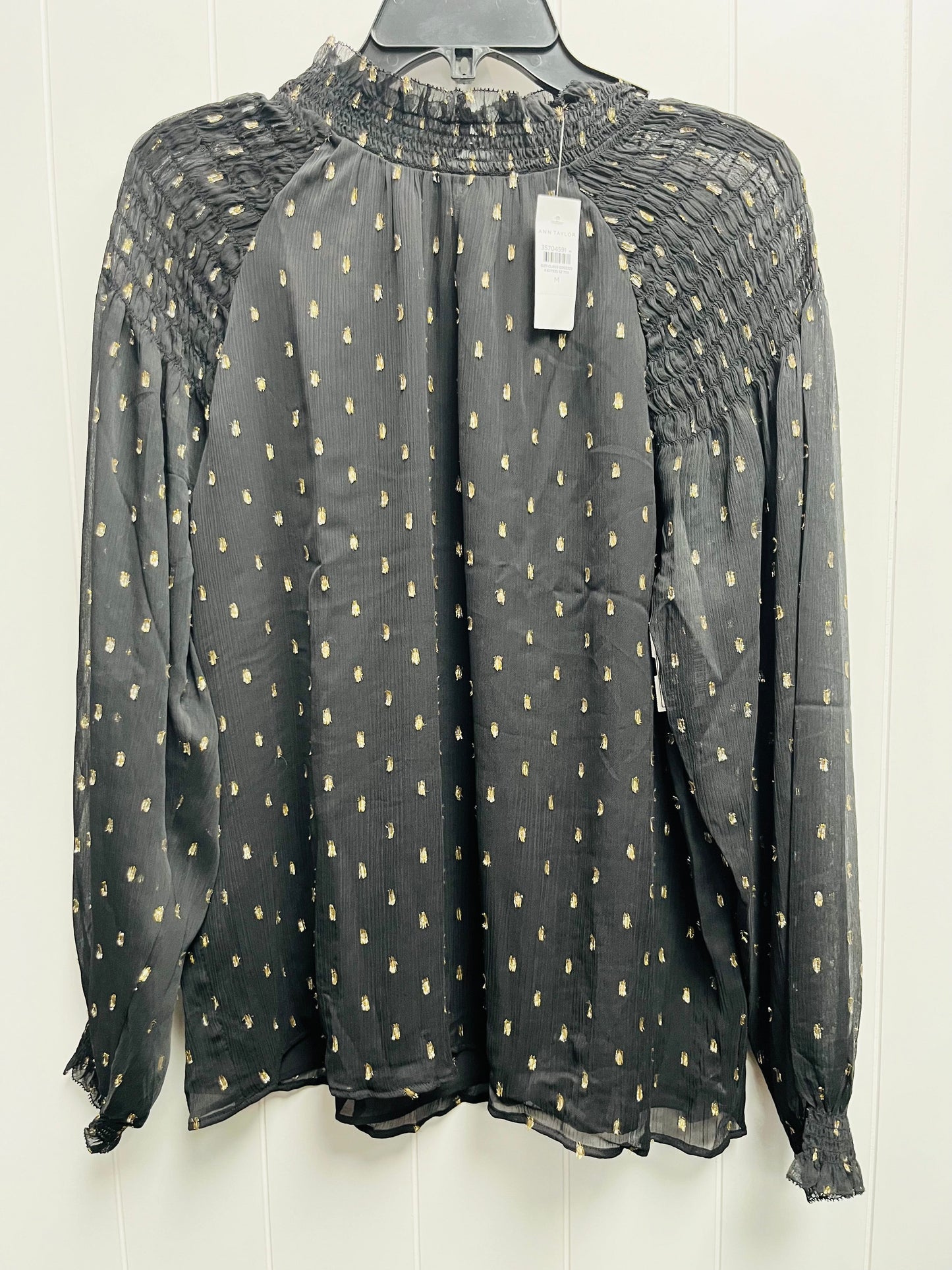 Top Long Sleeve By Ann Taylor In Black & Gold, Size: M