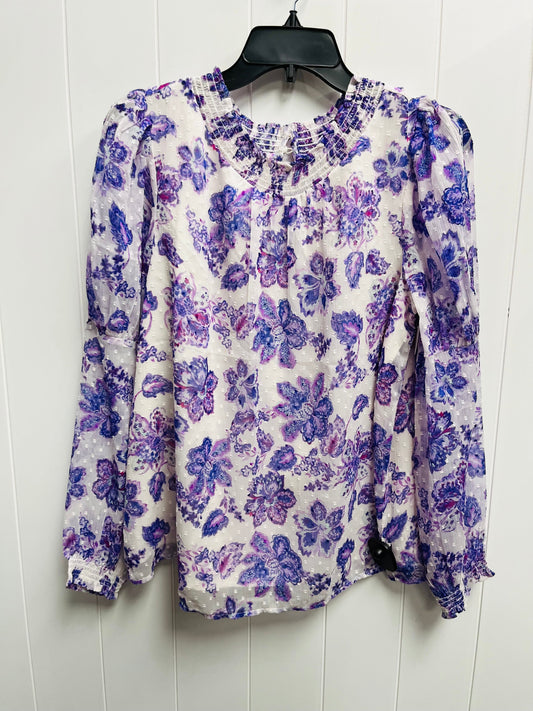 Top Long Sleeve By Loft In Purple & White, Size: M