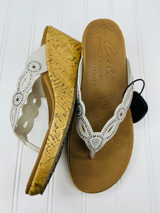 Cream Sandals Heels Wedge Skechers, Size 8