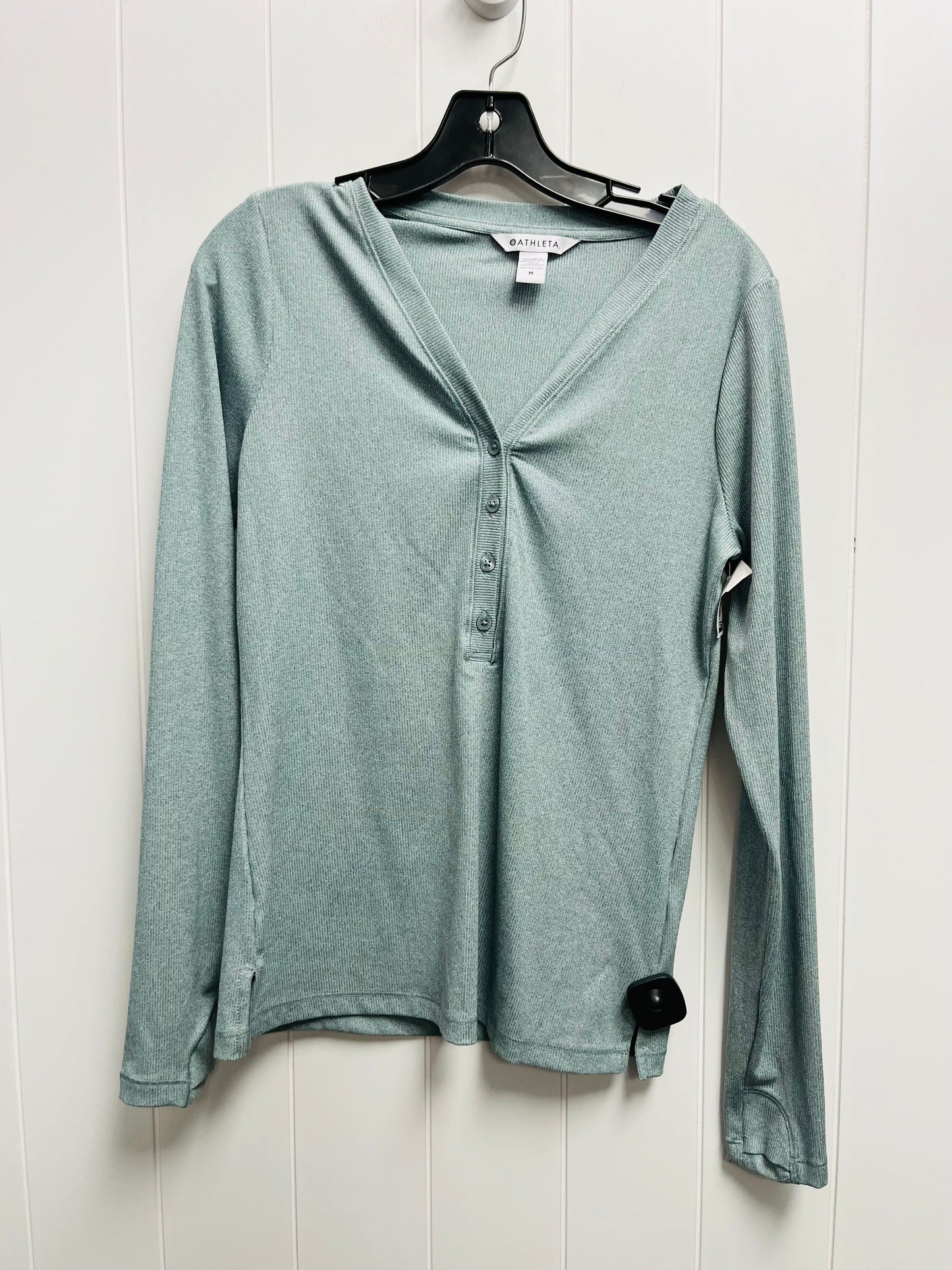 Athletic Top Long Sleeve Collar By Athleta In Green, Size: M