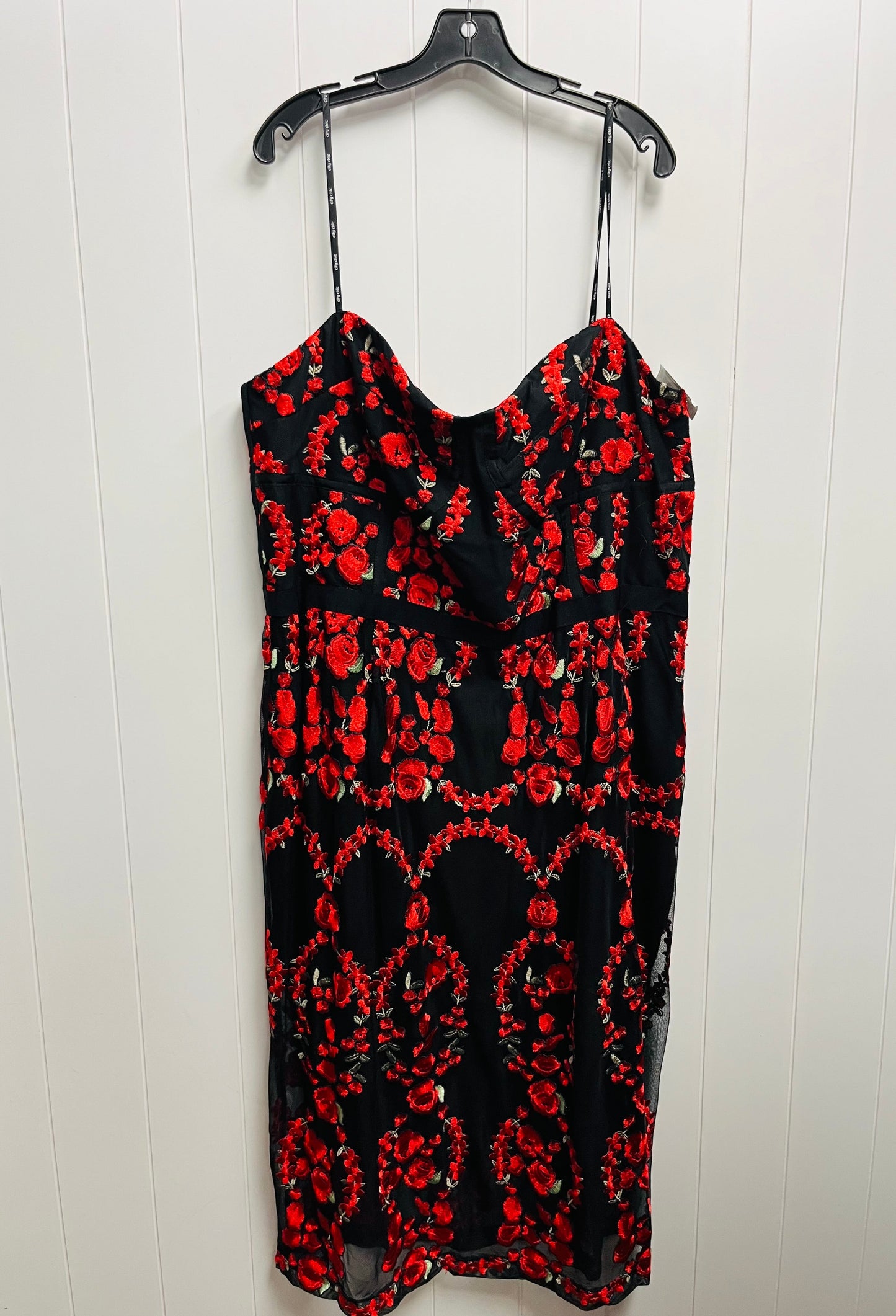Black & Red Dress Party Midi City Chic, Size 22