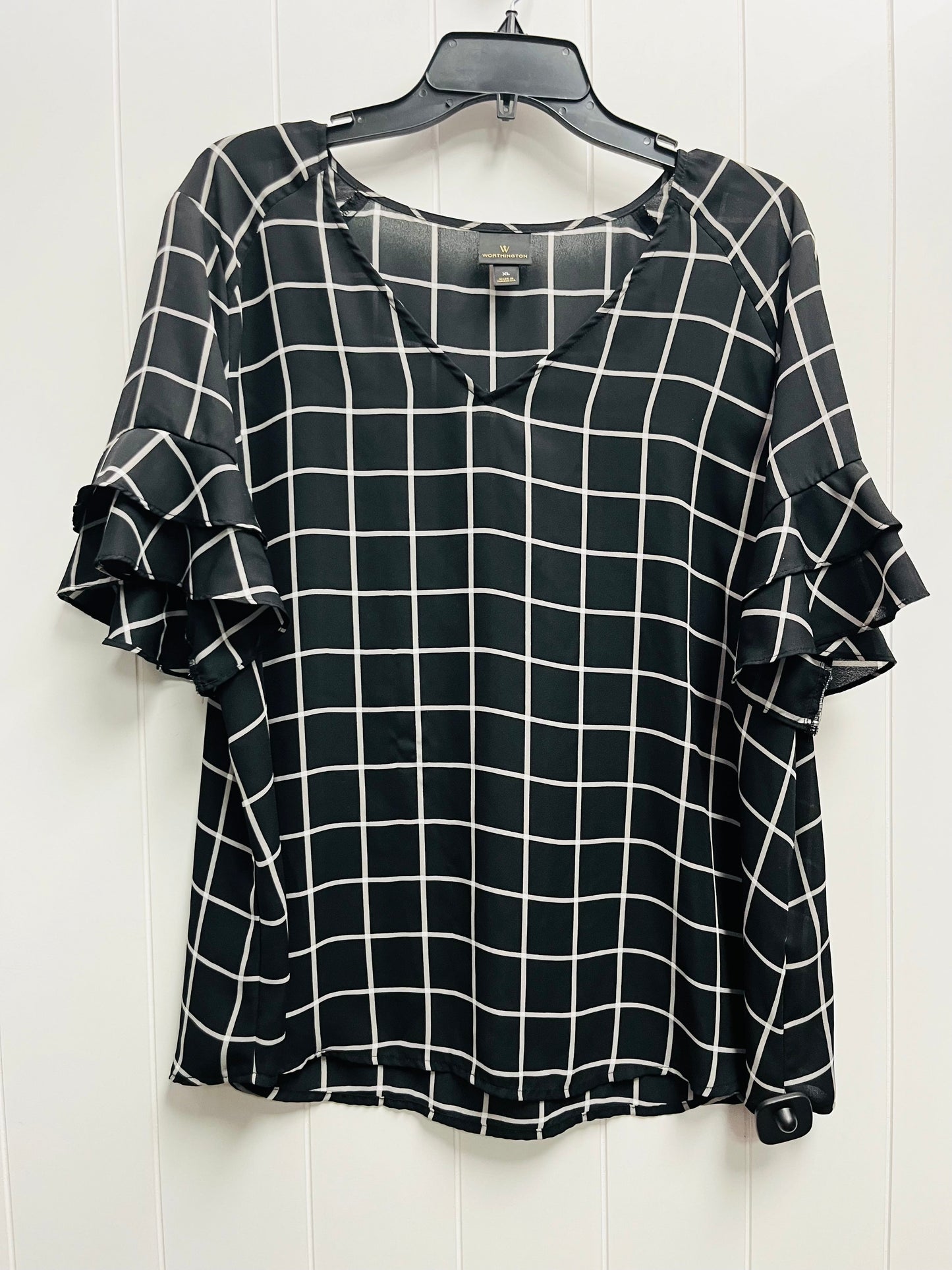 Top Short Sleeve By Worthington In Black & White, Size: Xl