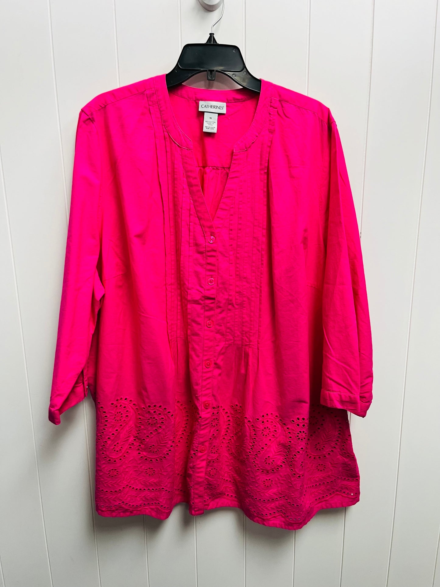 Top 3/4 Sleeve By Catherines In Pink, Size: 1x