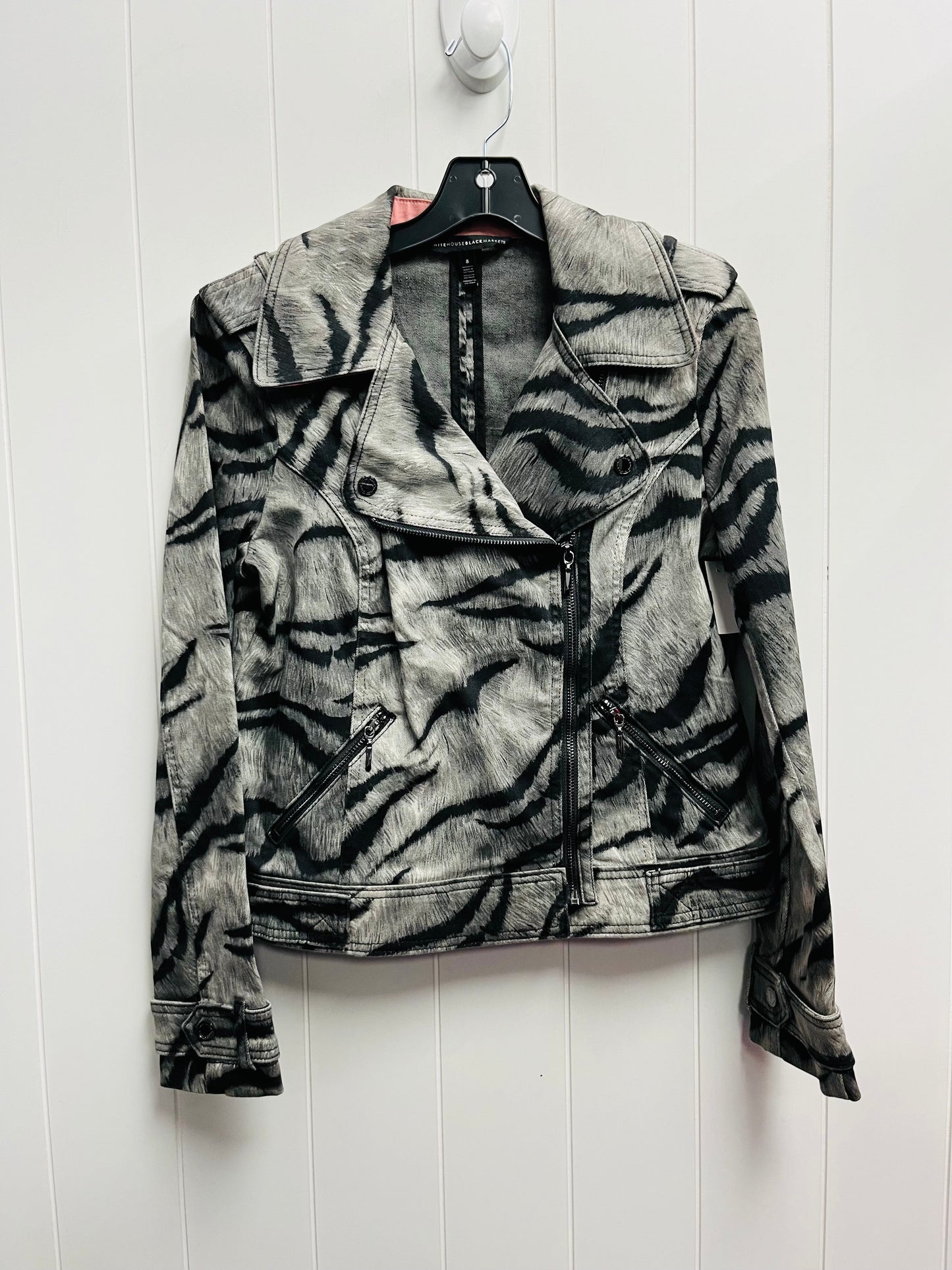 Jacket Moto By White House Black Market In Black & Grey, Size: 8