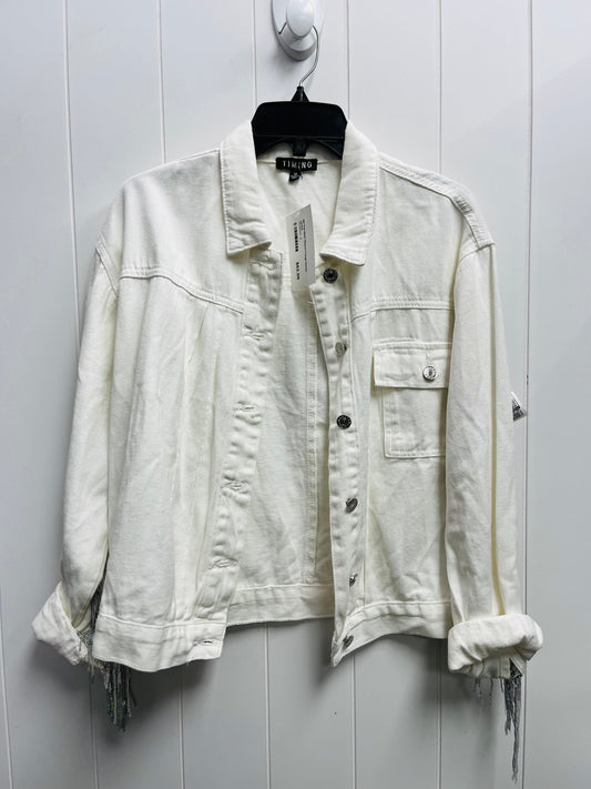 Jacket Denim By Timing In White Denim, Size: M