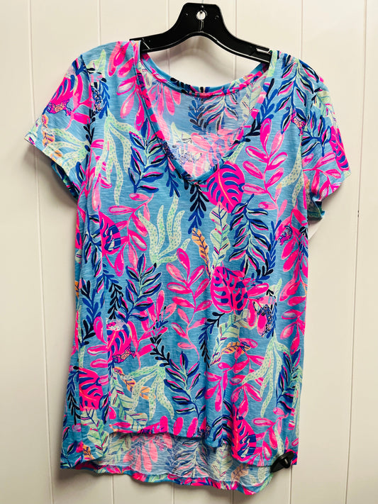 Top Short Sleeve Designer By Lilly Pulitzer In Green & Pink, Size: M