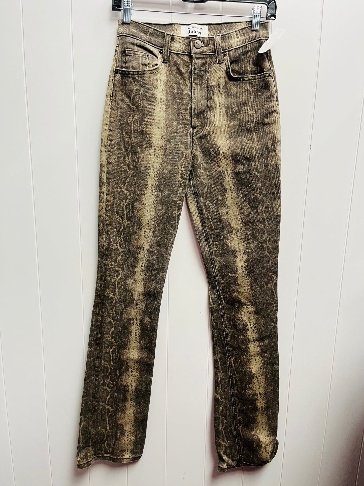 Jeans Flared By Reformation In Brown Denim, Size: 4