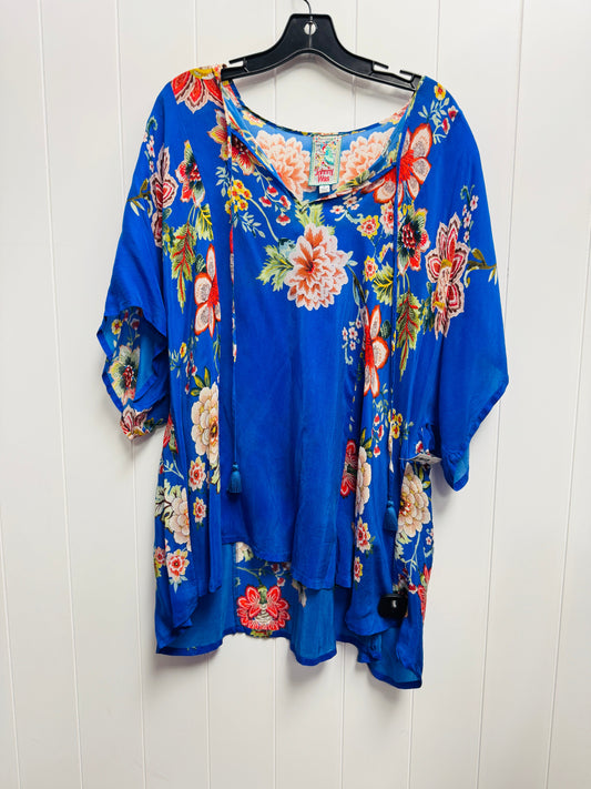 Blouse Short Sleeve By Johnny Was In Blue & Orange, Size: 1x