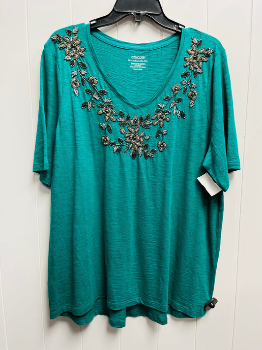 Top Short Sleeve By Chicos In Green, Size: Xl