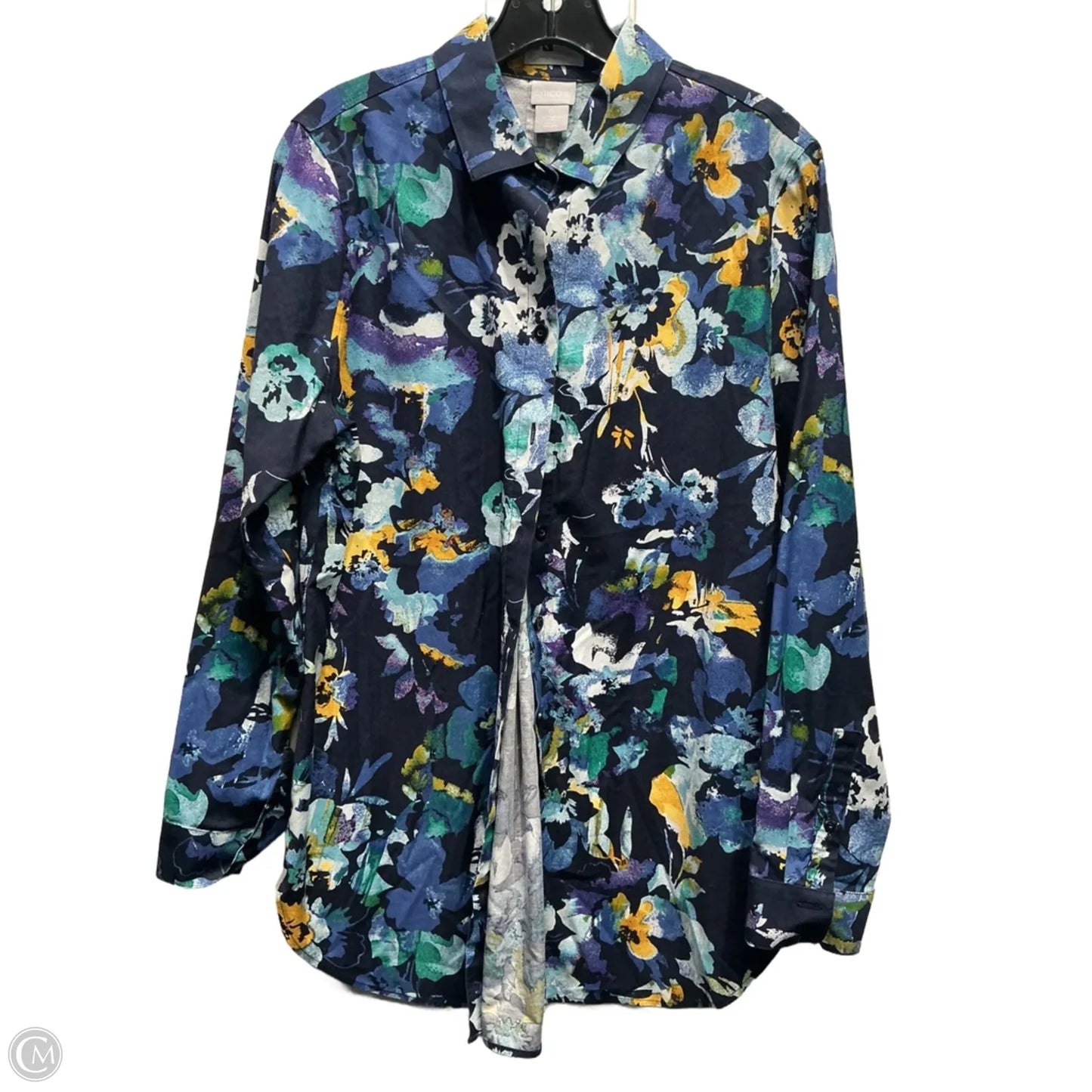 Top Long Sleeve By Chicos In Blue & Yellow, Size: 4